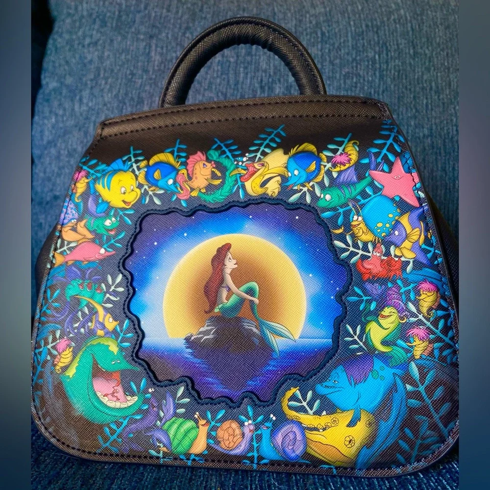 Disney The Little Mermaid Black Multicolor Mini Backpack - Picture 1 of 6